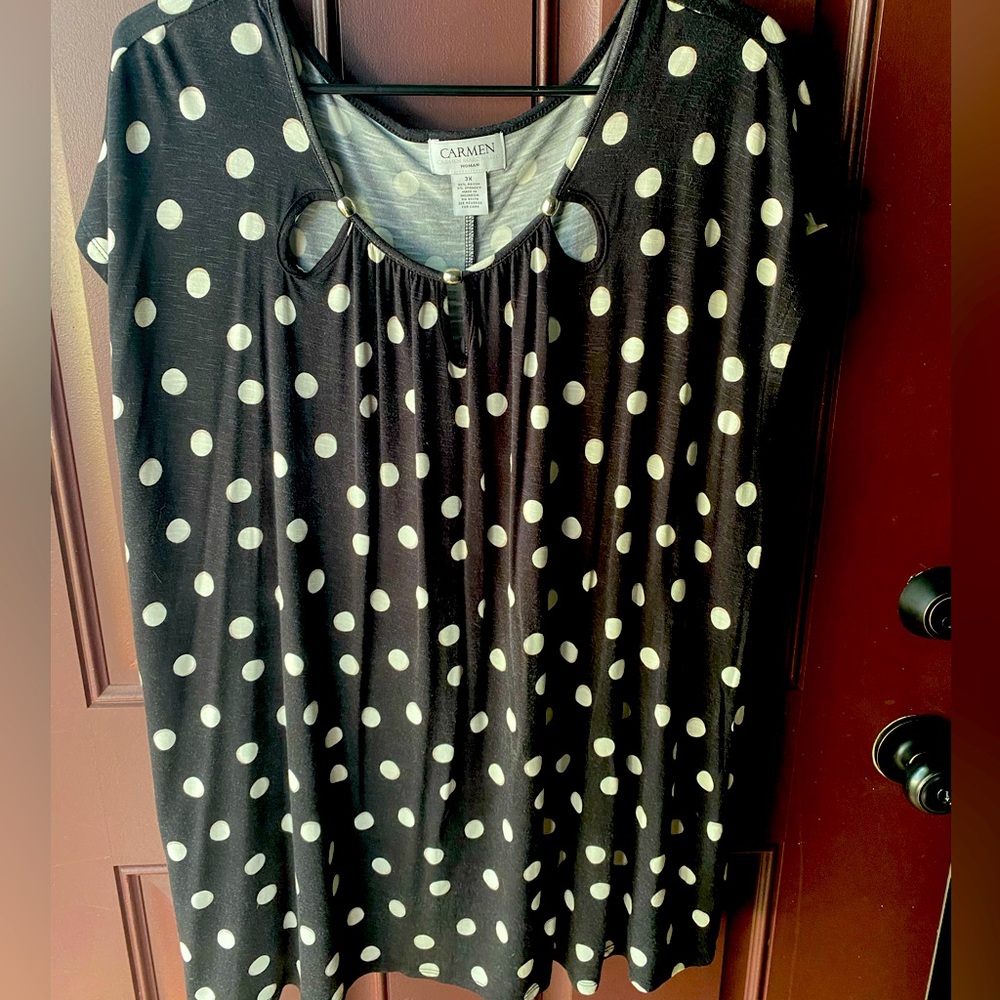 Plus 3x black and white polka dots wide sleeve tank top